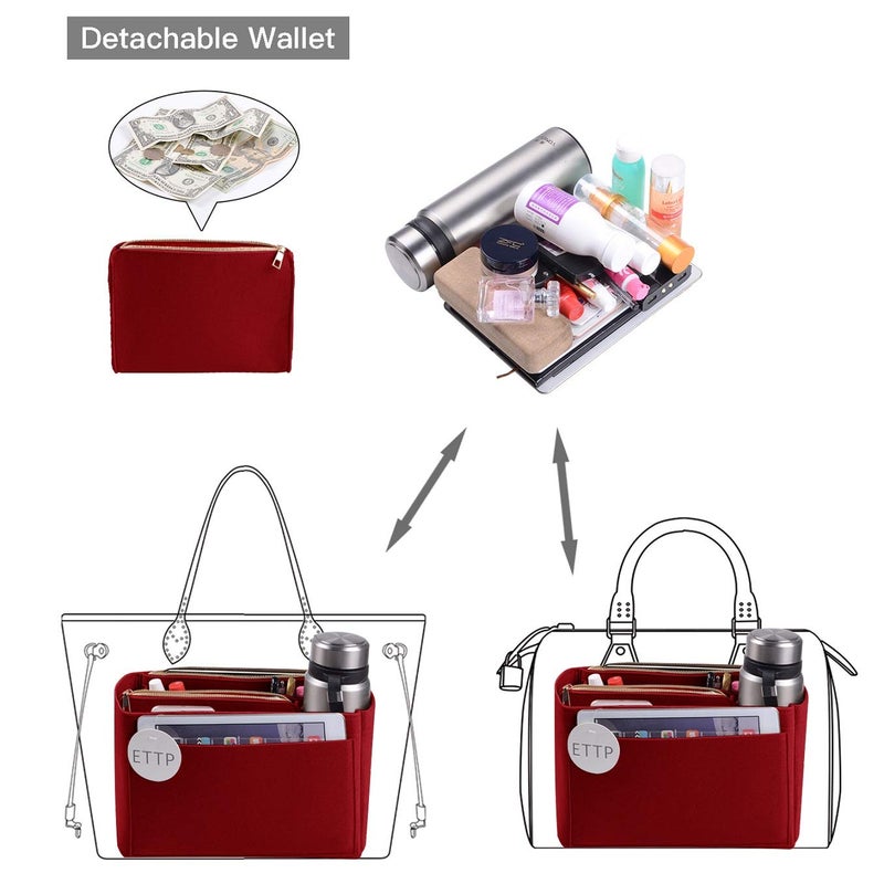 ETTP Purse Organizer, Felt Bag Organizer Insert For Speedy, Neverfull, Tote, Handbag, 8 Colors 5 Sizes (X-Large, Red) - Image 4